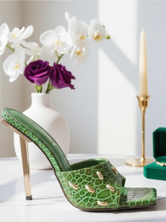 Cape Robbin Shoes - Green Crocodile-Embossed Women's Heels